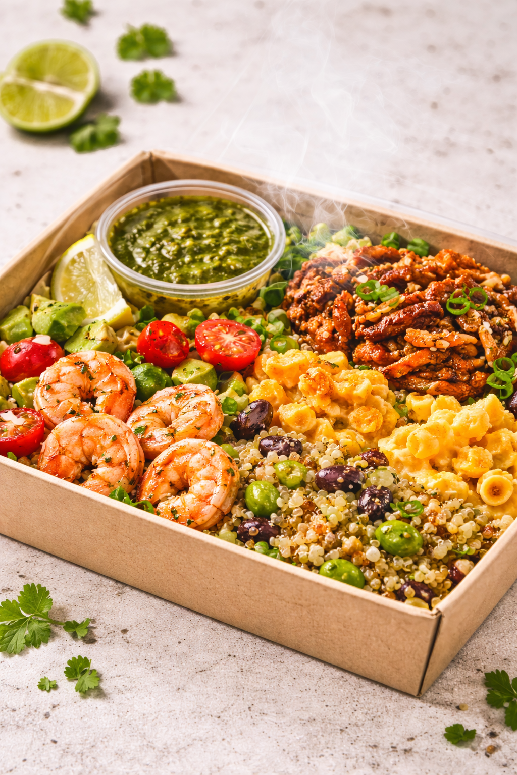 colorful meal with shrimp and chicken